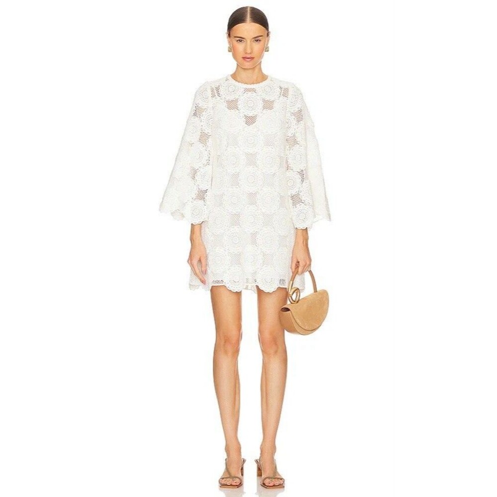 Zimmermann Junie Women Cotton Crochet Lace Tunic Mini Dress Ivory SZ 0/US 2